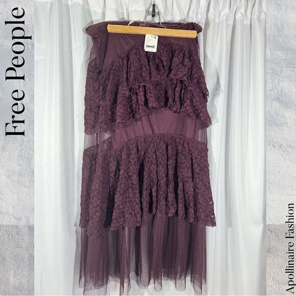 FREE PEOPLE LACE IN LOVE MAXI SKIRT IN VINTAGE WINE NWT SMALL, MEDIUM & LARGE - Picture 8 of 12